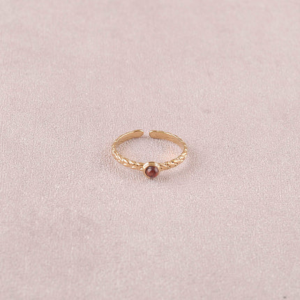 Bague fine Lydia - effet tressé et petite pierre naturelle