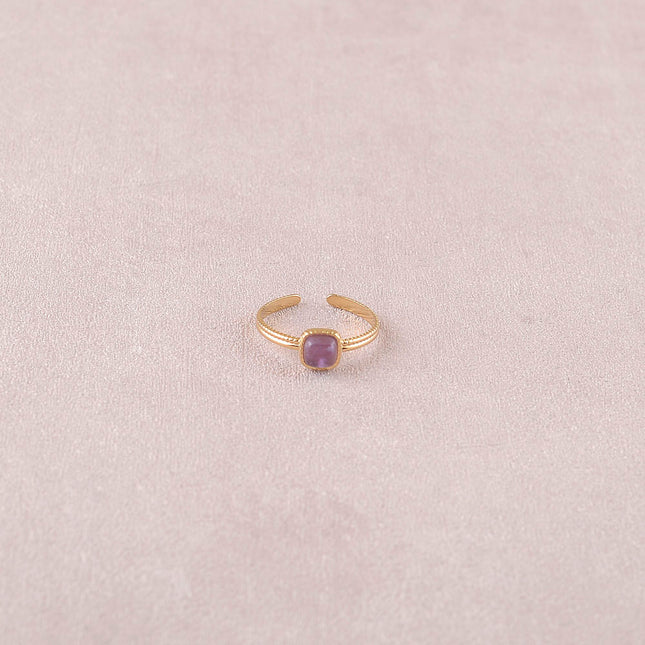 Bague fine Kalys - pierre naturelle carrée