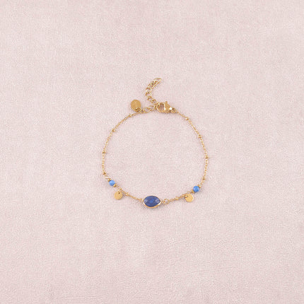 Bracelet Azalée - chaîne avec boules, pampilles rondes, pierres naturelles rondes et ovale