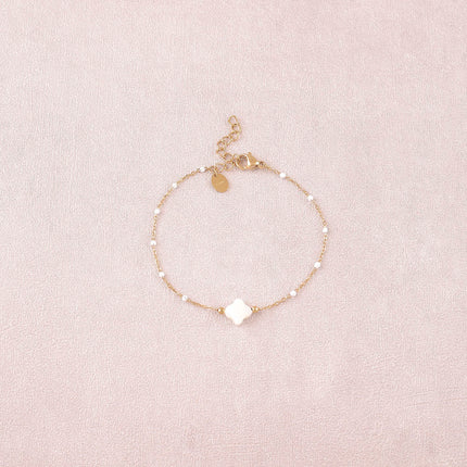 Bracelet - chaîne émaillée et trèfle nacré