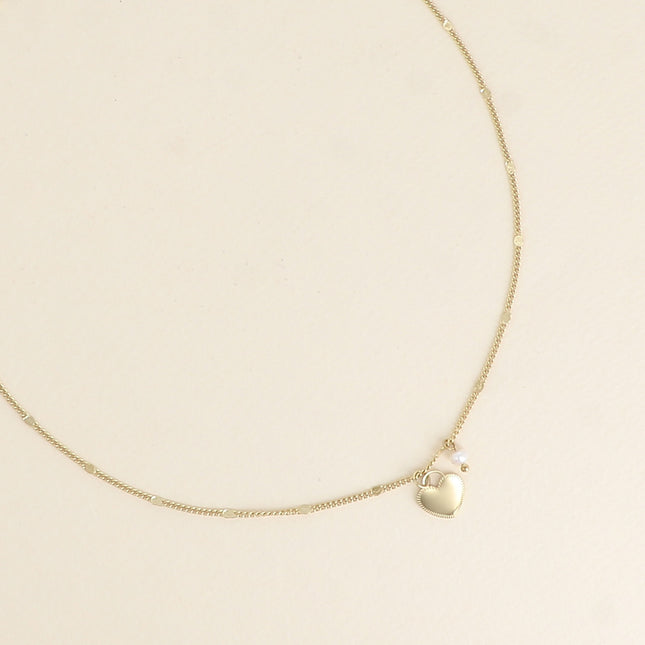 Necklace - heart pendant and freshwater pearl