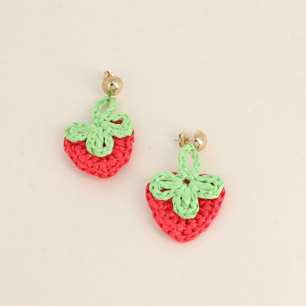 Drop earrings - synthetic raffia strawberry