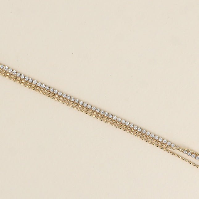 Bracelet - 3 chaînes, 2 chaînes boules et chaîne rivière