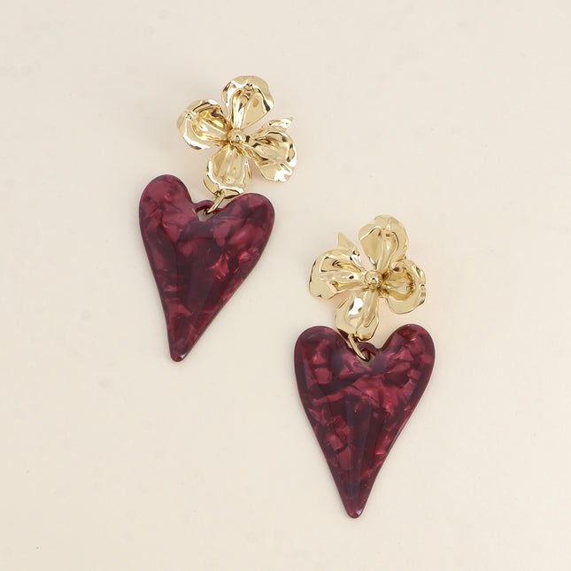 Boucles pendantes - fleur et coeur en résine
