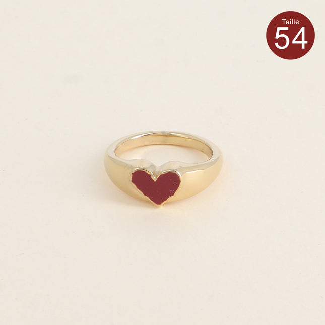 Bague - type chevalière avec coeur en émail