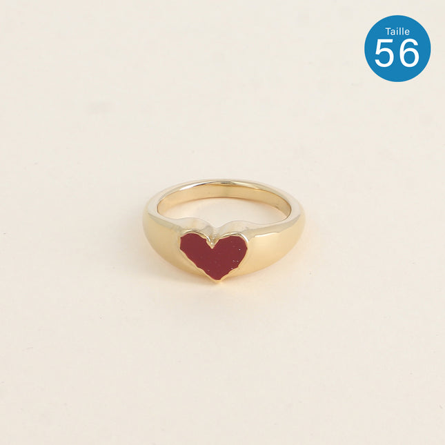 Bague - type chevalière avec coeur en émail
