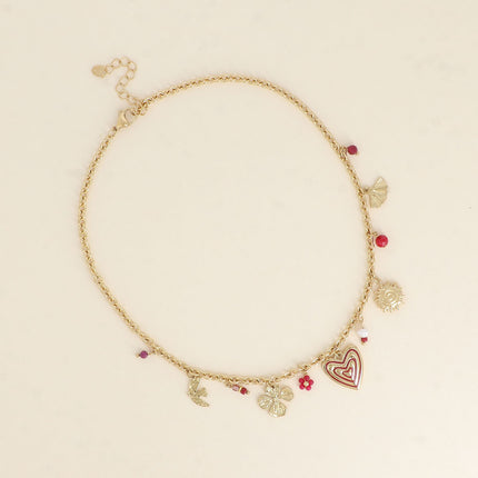 Necklace - sun, heart, clover, and pearls