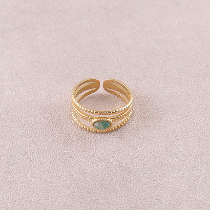 Bague - 3 anneaux striés et pierre naturelle ovale