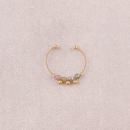 Bague - 4 pierres naturelles rondes et 3 boules
