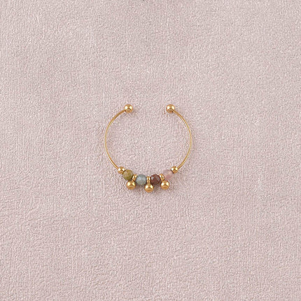 Bague - 4 pierres naturelles rondes et 3 boules