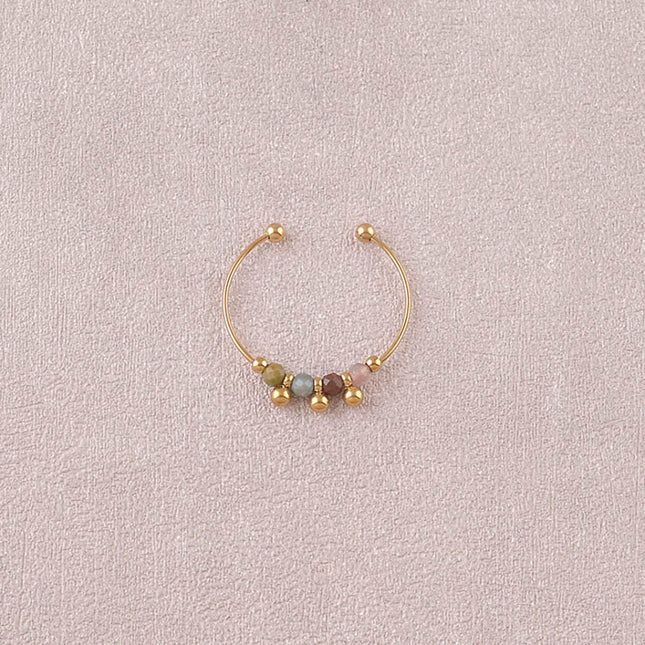 Bague - 4 pierres naturelles rondes et 3 boules
