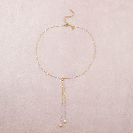 Y-necklace - enameled chain, natural stones, textured round disc