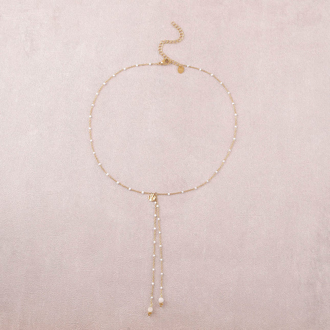 Collier Y - chaîne émaillée, pierres naturelles, pastille ronde texturée