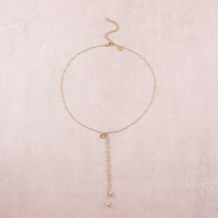 Y-necklace - enameled chain, natural stones, textured round disc