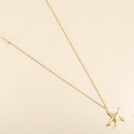 Necklace - curb chain, alternating links, freshwater pearls, starfish