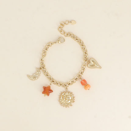Bracelet - crescent moon, resin beads, star, smiling sun, heart