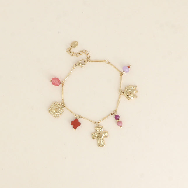 Bracelet Dolce - pierres naturelles, soleil, trèfle, éléphant