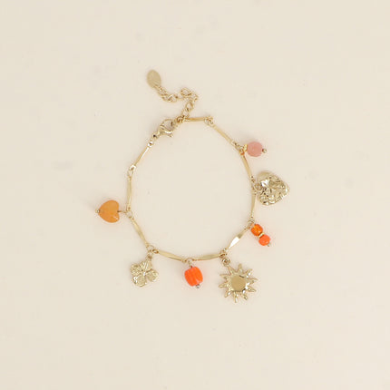 Bracelet - hearts, clover, sun, glazed ceramic, natural stones