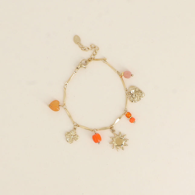 Bracelet - coeurs, trèfle, soleil, céramique émaillée, pierres naturelles