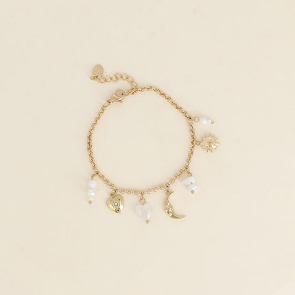 Bracelet - coeurs, croissant de lune, soleil, pierres naturelles