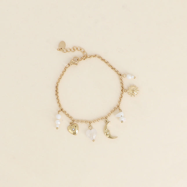 Bracelet - hearts, crescent moon, sun, natural stones