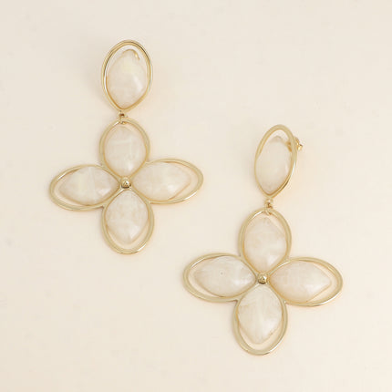 Dangling earrings - oval and clover with resin pieces