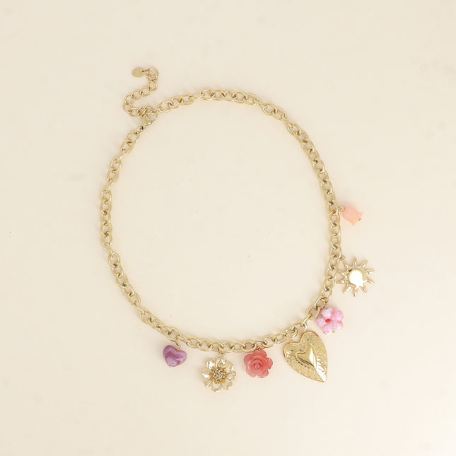 Collier - fleurs en résine, céramique, soleil, coeur
