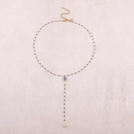 Azalea Y Necklace - enamelled chain and oval natural stone
