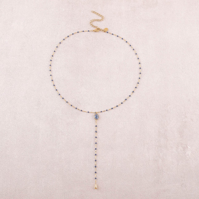 Collier Y Azalée - chaîne émaillée et pierre naturelle ovale