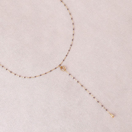 Azalea Y Necklace - enamelled chain and oval natural stone