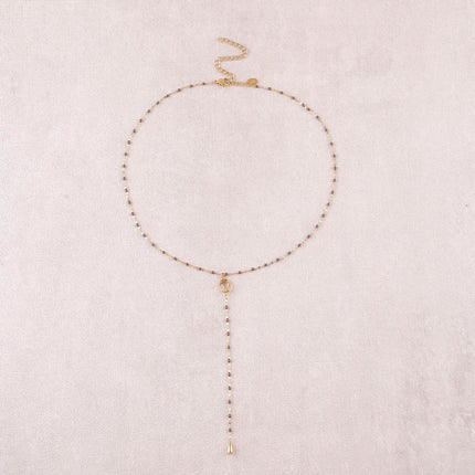 Azalea Y Necklace - enamelled chain and oval natural stone