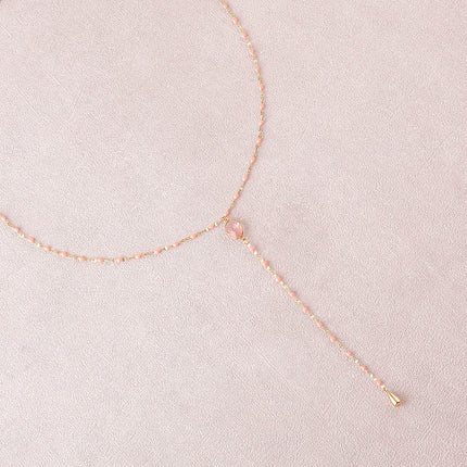 Azalea Y Necklace - enamelled chain and oval natural stone