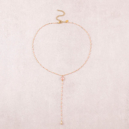 Azalea Y Necklace - enamelled chain and oval natural stone