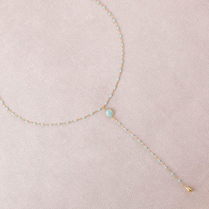 Azalea Y Necklace - enamelled chain and oval natural stone