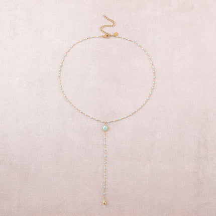 Azalea Y Necklace - enamelled chain and oval natural stone