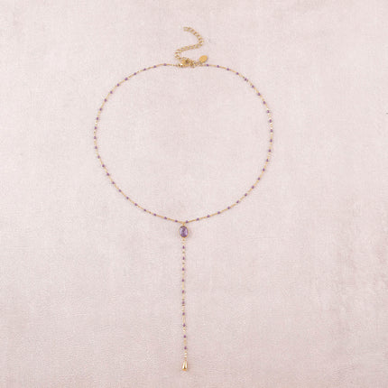 Azalea Y Necklace - enamelled chain and oval natural stone