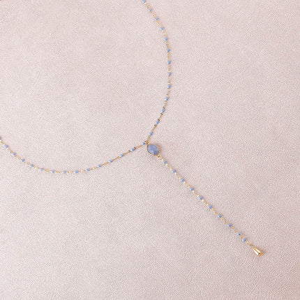Azalea Y Necklace - enamelled chain and oval natural stone