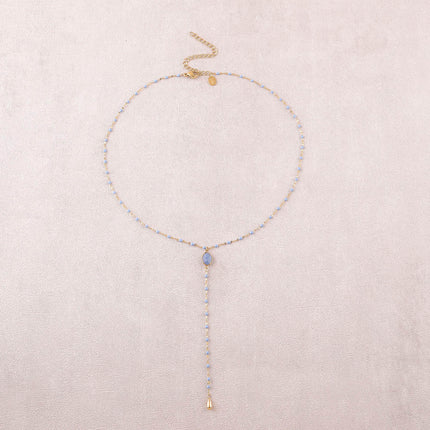 Azalea Y Necklace - enamelled chain and oval natural stone