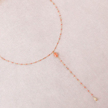 Azalea Y Necklace - enamelled chain and oval natural stone