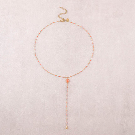 Azalea Y Necklace - enamelled chain and oval natural stone