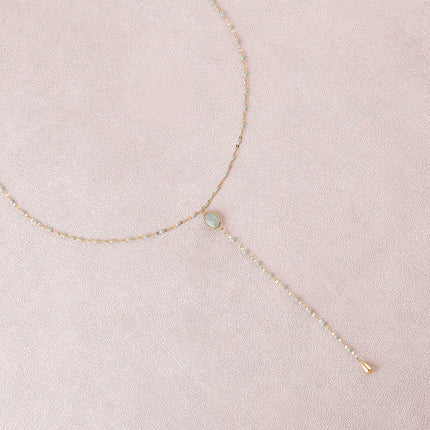 Azalea Y Necklace - enamelled chain and oval natural stone
