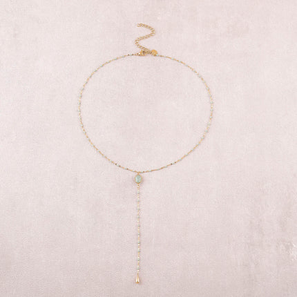 Azalea Y Necklace - enamelled chain and oval natural stone