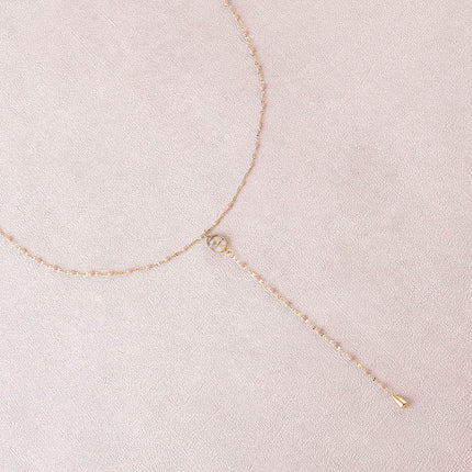 Azalea Y Necklace - enamelled chain and oval natural stone