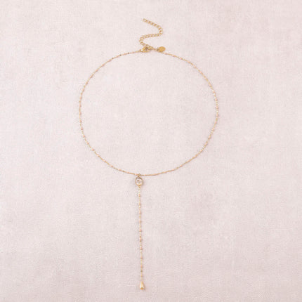 Azalea Y Necklace - enamelled chain and oval natural stone