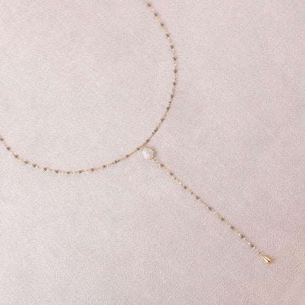 Azalea Y Necklace - enamelled chain and oval natural stone
