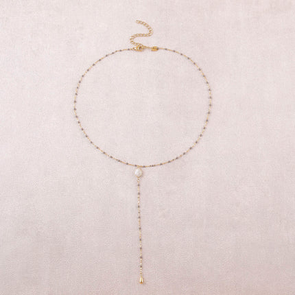 Azalea Y Necklace - enamelled chain and oval natural stone