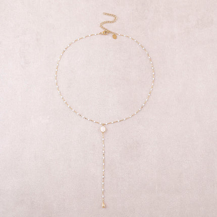 Azalea Y Necklace - enamelled chain and oval natural stone