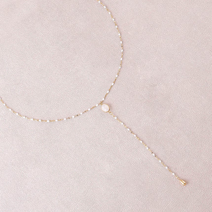 Azalea Y Necklace - enamelled chain and oval natural stone