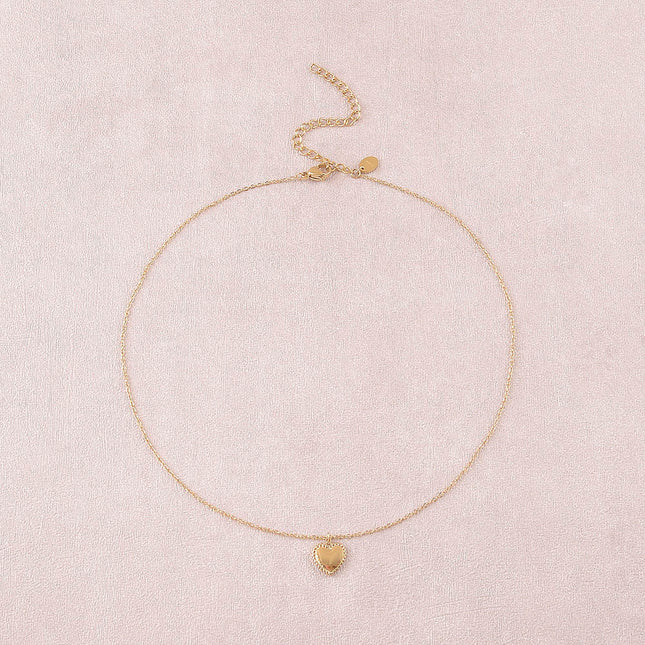 Necklace - shiny heart with milgrain effect edges