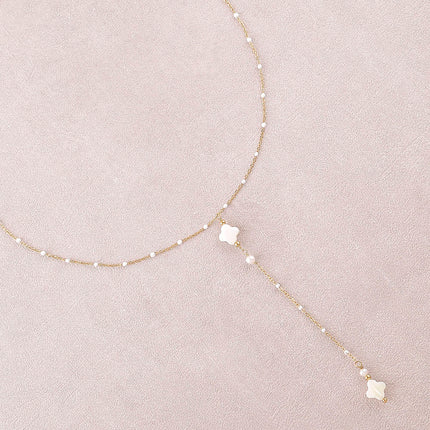 Y-necklace - enamelled chain and mother-of-pearl clovers